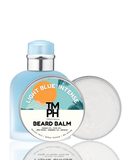 TM PH Light Blue Intense beard balm with a bottle and bar on a white background