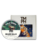 TM PH beard balm container with tiger design and packaging on a white background