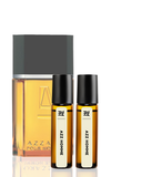 Set of Azzaro men's perfume bottles on a white background