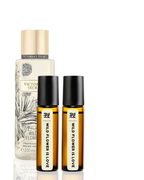 Set of Victoria's Secret and Wild Flower is Love perfume bottles on a white background