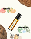 A bottle of Aua Marine essential oil with notes labeled on a white background