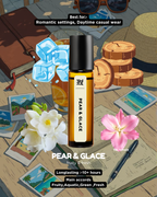 Pearl & Glace rollerball with travel items on a wooden surface