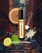 White Patchouli diffuser bottle with flowers and lime on a city street background
