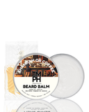 Beard balm container with packaging on a white background