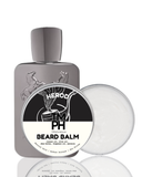 Herod Timph beard balm packaging with a silver bottle and black label on a white background