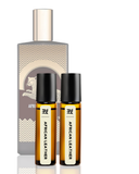 Set of perfume bottles labeled 'African Leather' on a white background