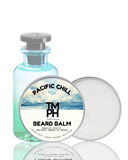 Beard balm packaging with bottle and container on a white background