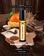 Mandarin Tobacco product with orange, books, and other items on a wooden surface