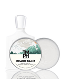 Beard balm packaging with 'Mountain Water' label on a white background