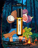 Philosykos perfume bottle with forest and campfire illustration