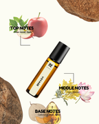 Yves Rocher essential oil bottle with notes labeled on a white background