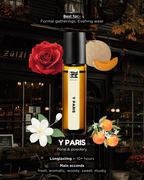Y Paris perfume bottle with floral elements and outdoor setting