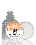 Beard balm packaging with 'Born in Rome' branding on a white background