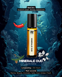 Minerale Oud perfume bottle with chili pepper on a underwater-themed background