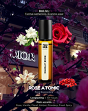 Dior Rose Atomic perfume bottle with floral decorations and store interior background