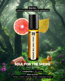Roll-on bottle labeled 'Soul for the Smoke' with a forest background, grapefruit, cinnamon, and herbs.