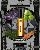 BOSS MEN perfume bottle with decorative elements on a branded background