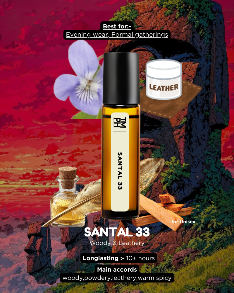 Santal 33 perfume bottle with packaging on a scenic background