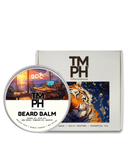Beard balm container with 'TM PH' branding and a tiger design on the packaging.