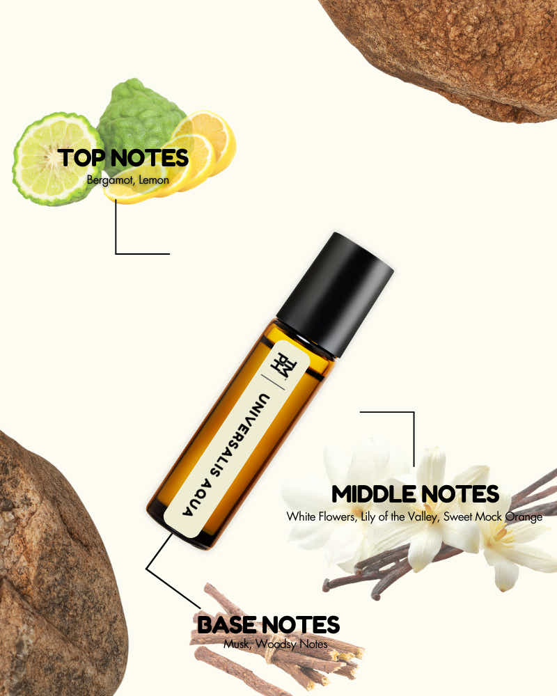 doTERRA Universal Blend roller bottle with notes labeled on a white background