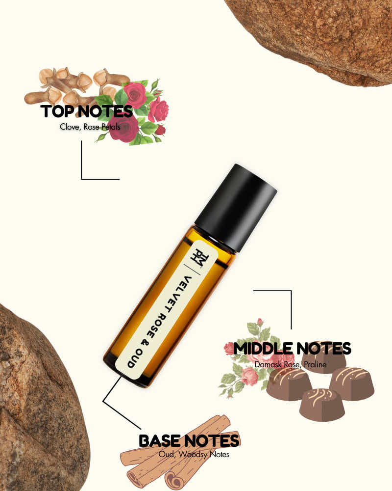 Roll-on bottle with notes labeled on a white background