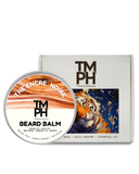 Beard balm container with packaging featuring a tiger design on a white background