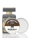 Beard balm packaging with label 'Oud Greatness' and 'TM PH' on a white background