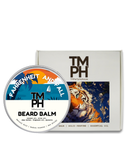 TM PH beard balm container with tiger design packaging on a white background