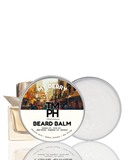 Beard balm container with visible brand name on a white background