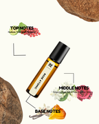 Roll-on bottle of doTERRA Rose Essential Oil with notes labeled on a white background