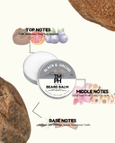 TM PH Beard Balm container with notes on a white background