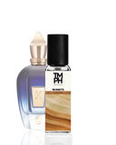 Two perfume bottles with different design elements on a white background