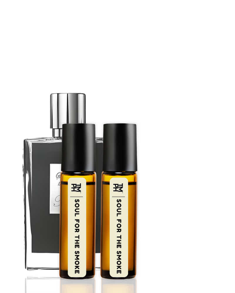 Set of perfume bottles with 'Soul for the Smoke' label on a white background