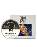 Beard balm container with 'TM PH' branding and a tiger illustration on the packaging.