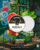 HACIVAT TM PH Beard Balm packaging with a scenic background