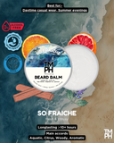 TM PH Beard Balm packaging with citrus slices and natural elements on a textured background