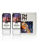 Two solid perfume containers with a tiger illustration on a white background