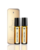 Two small bottles of 1 Million & Love perfume with a larger bottle in the background on a white background.