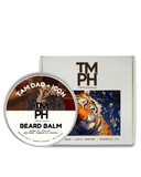 TM PH beard balm container with packaging featuring a tiger illustration on a white background