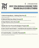 Promotional text list for TM Perfumehouse beard balm on a white background