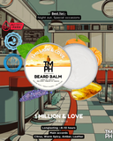 Beard balm packaging with a barbershop background