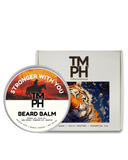TM PH beard balm container with tiger design on a white background