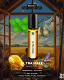 Ultra Male perfume bottle with decorative elements and scenic background